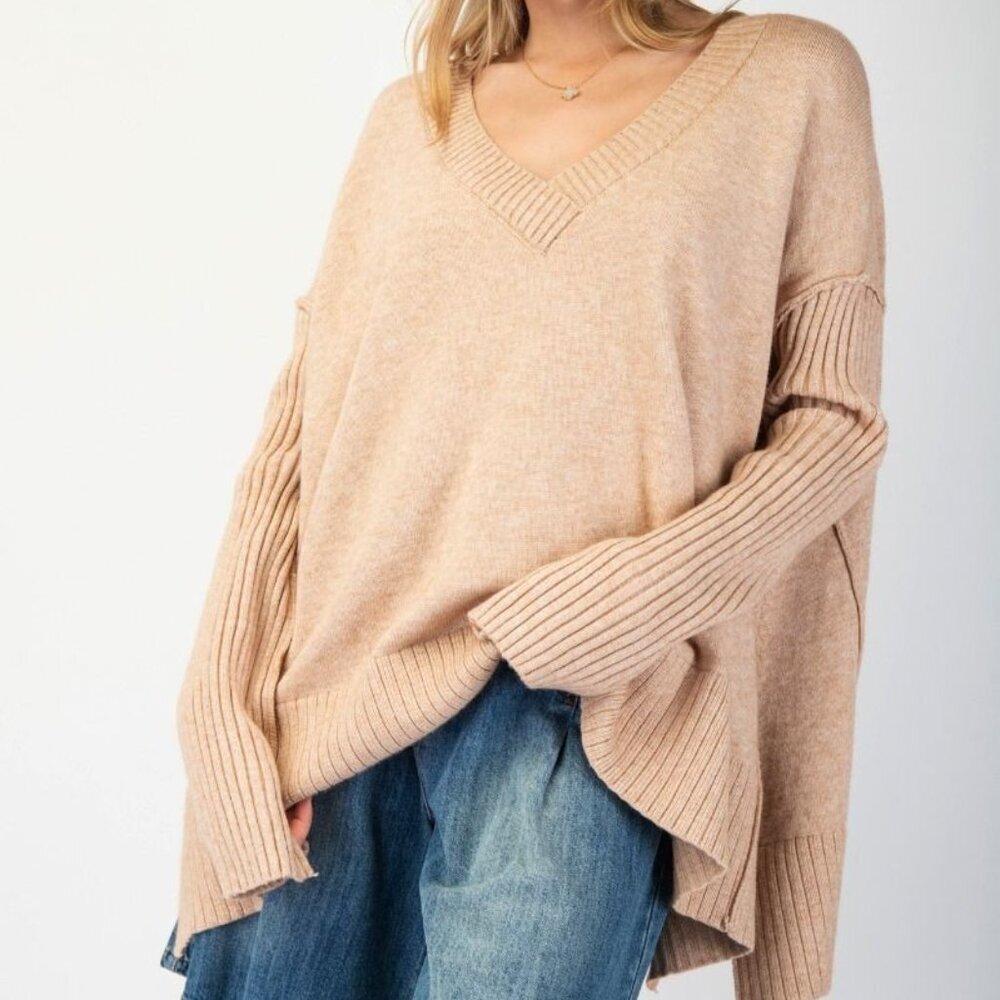 Easel Oversized Ponch Style soft knit sweater, Tan, Soft, 1X, NWT